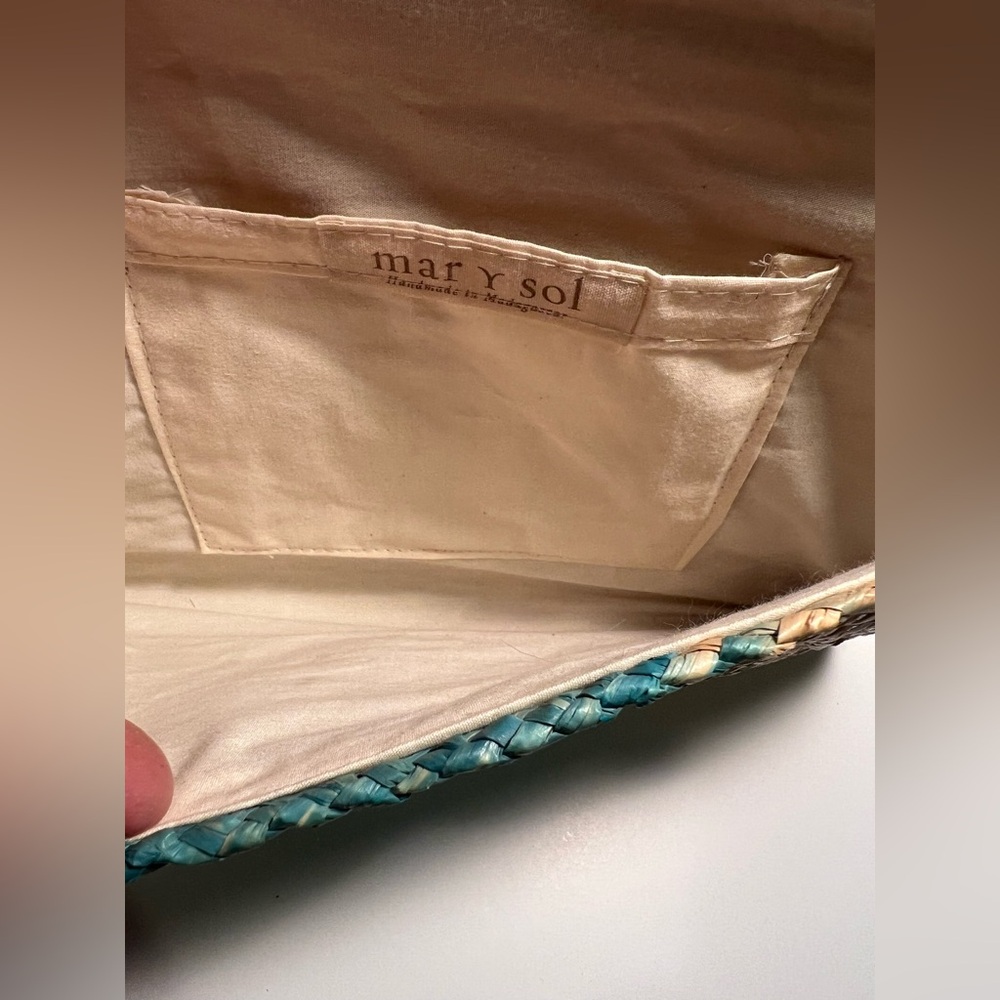 Mar Y Sol Woven Clutch with Blue and Tan Pattern - Picture 6 of 16